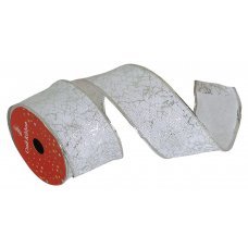 Χριστουγεννιάτικη Διακοσμητική Κορδέλα Λευκή με Ασημί Ραγίσματα (10m)